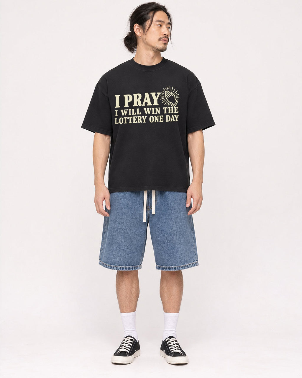 Mockup Boxy Heavyweight Tee Black male full-body 43