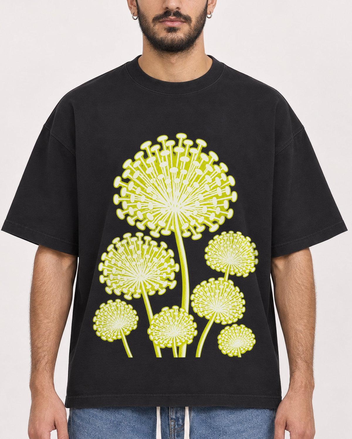 Mockup Boxy Heavyweight Tee Black male close-up 07