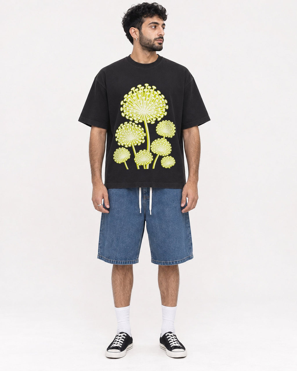Mockup Boxy Heavyweight Tee Black male full-body 07