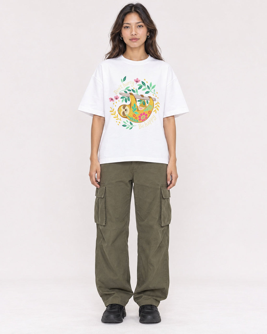 Mockup Boxy Heavyweight Tee White female full-body 02