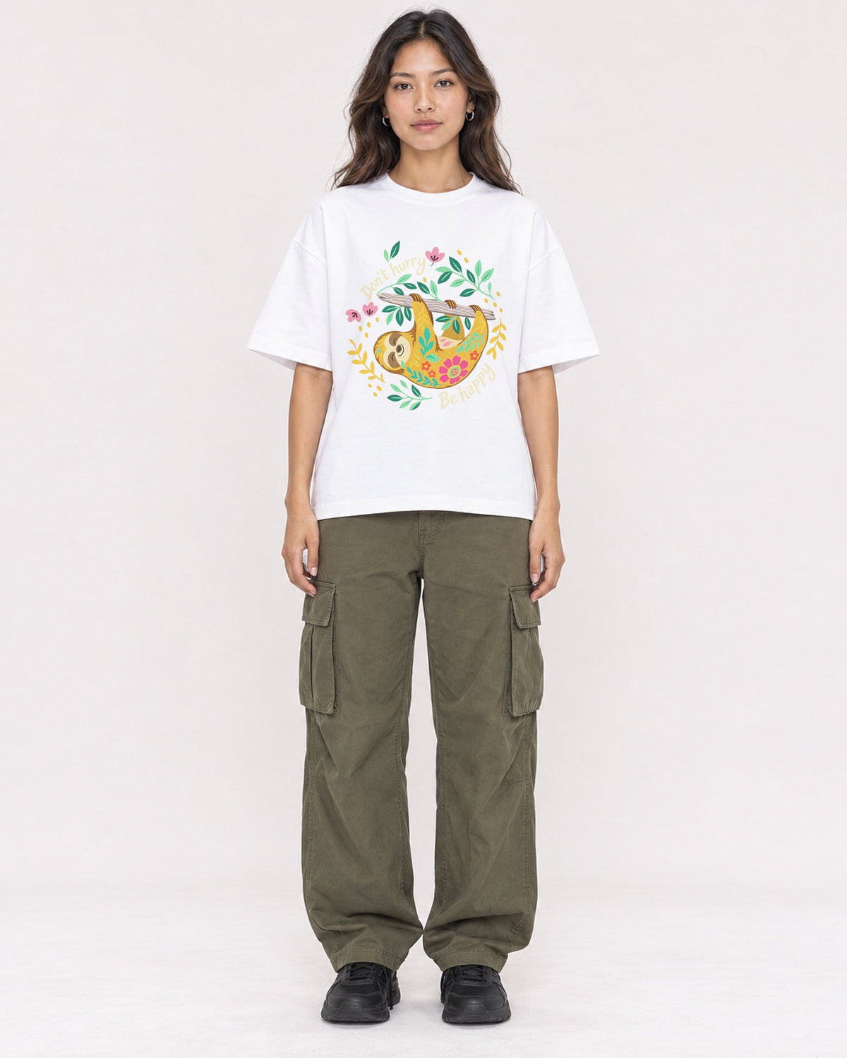 Mockup Boxy Heavyweight Tee White female full-body 02