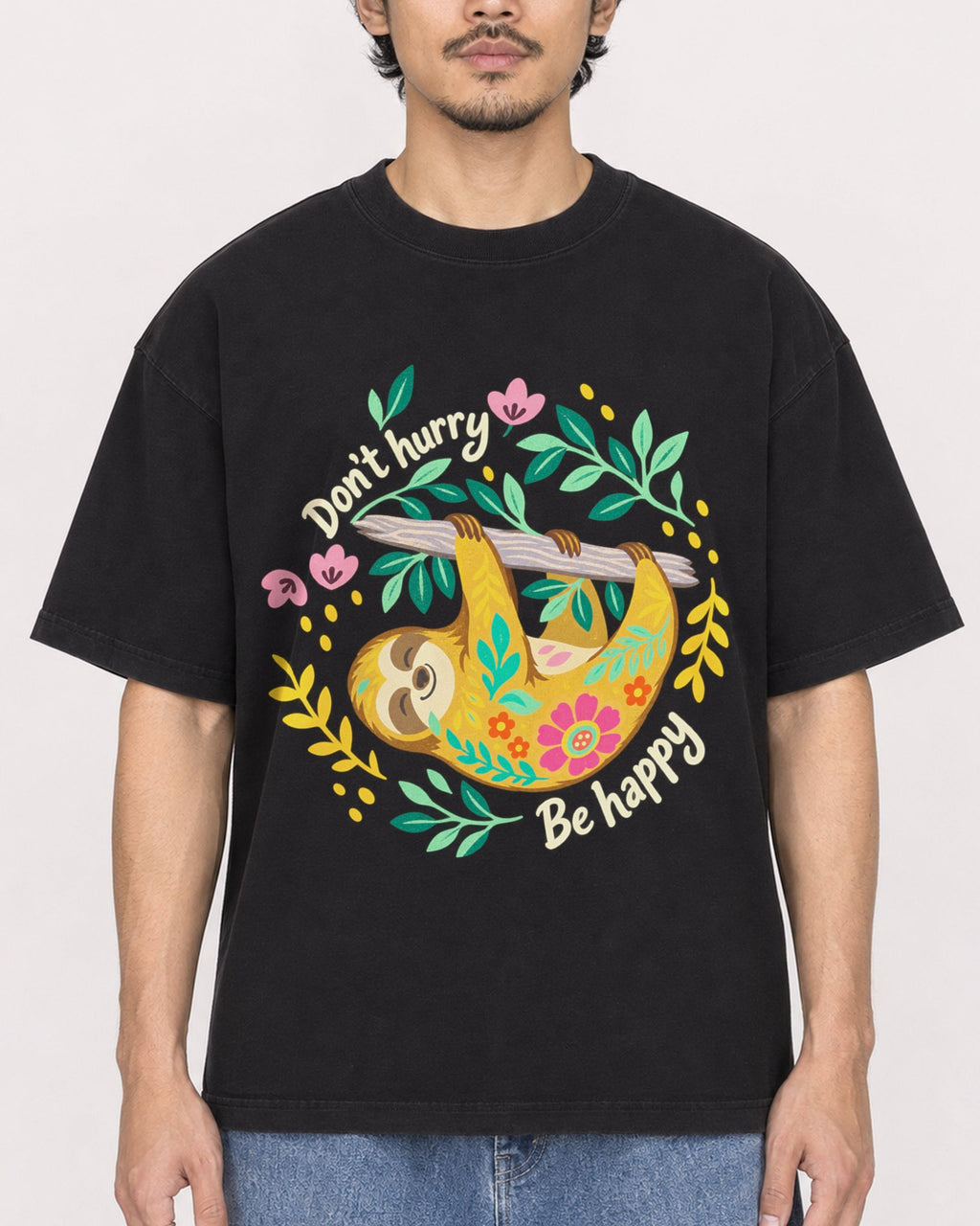 Mockup Boxy Heavyweight Tee Black male close-up 02