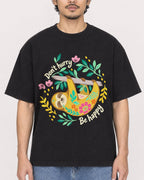 Mockup Boxy Heavyweight Tee Black male close-up 02