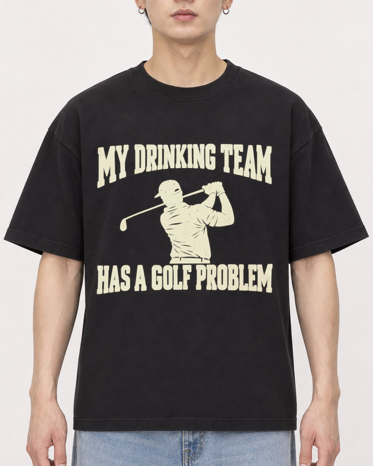 Mockup Boxy Heavyweight Tee Black male close-up 01