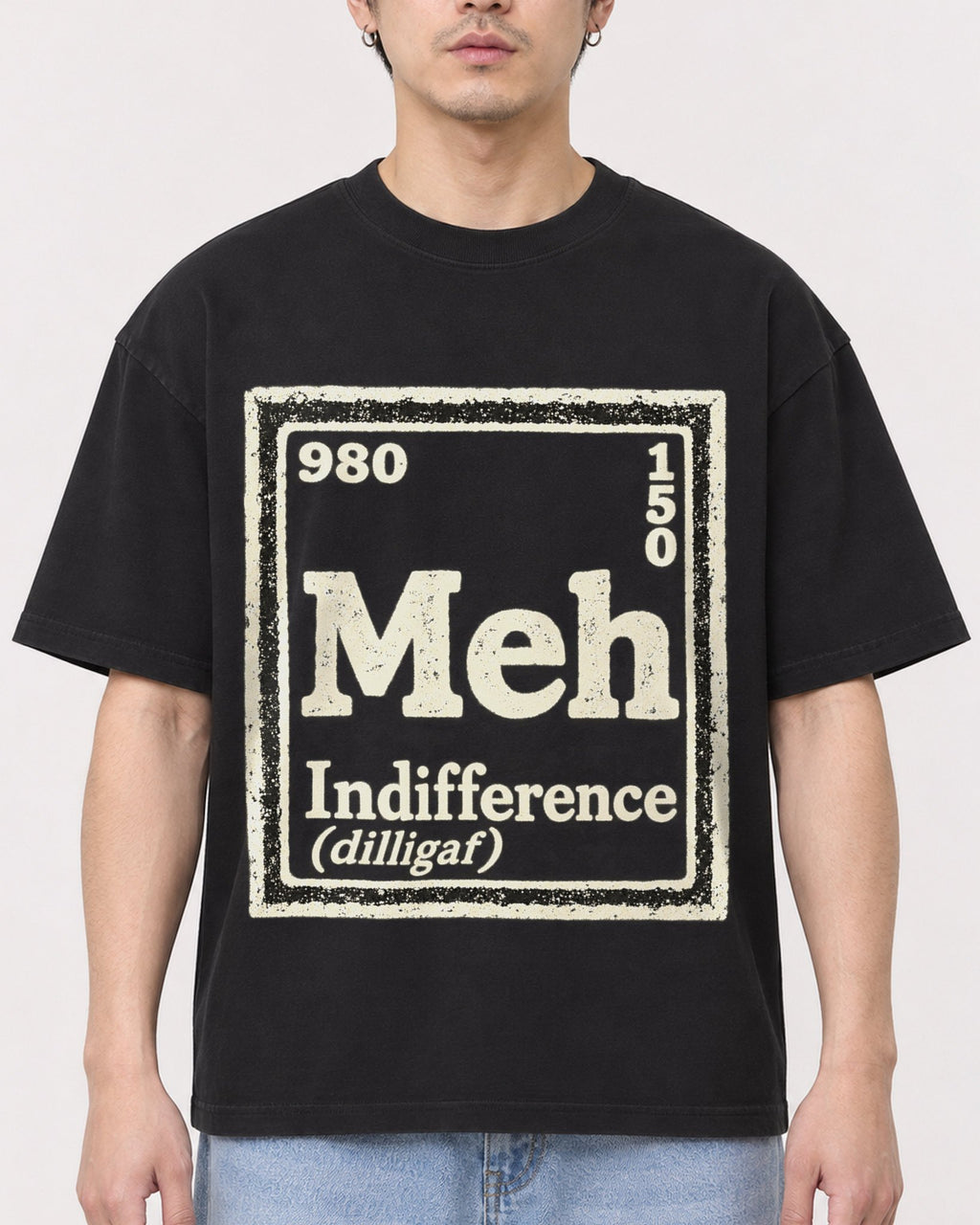 Mockup Boxy Heavyweight Tee Black male close-up 13