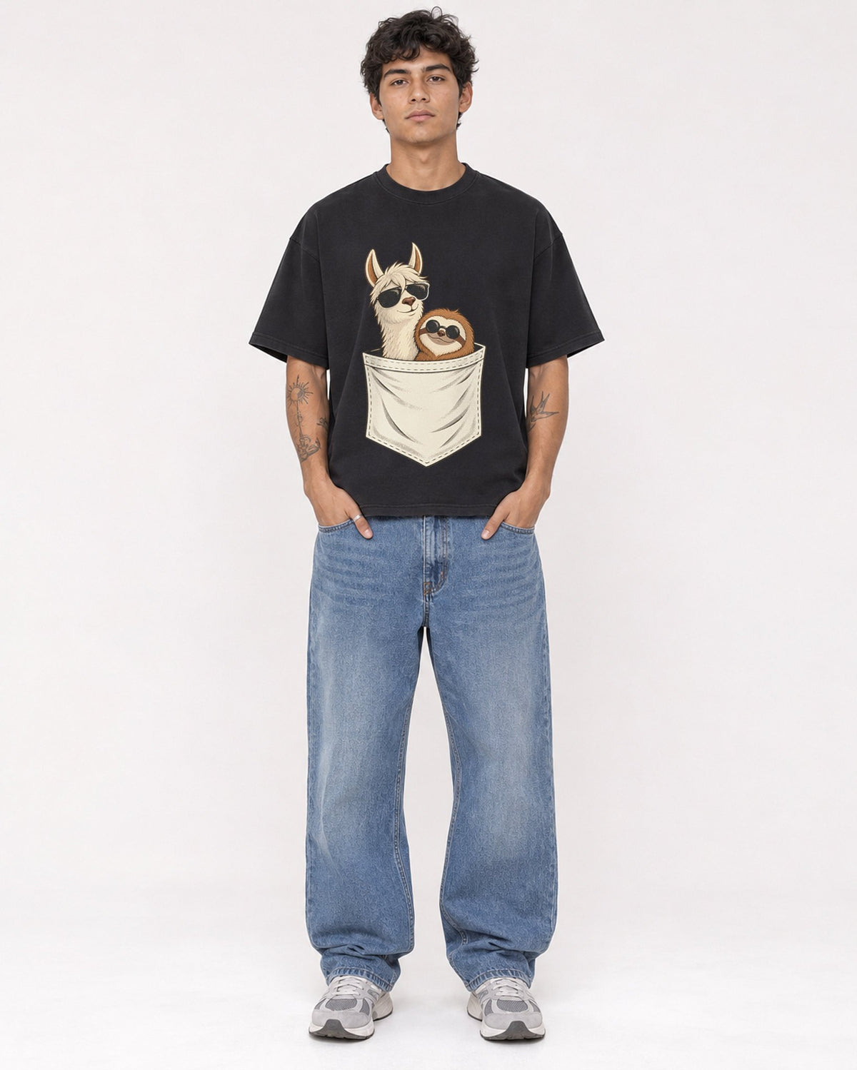 Mockup Boxy Heavyweight Tee Black male full-body 06