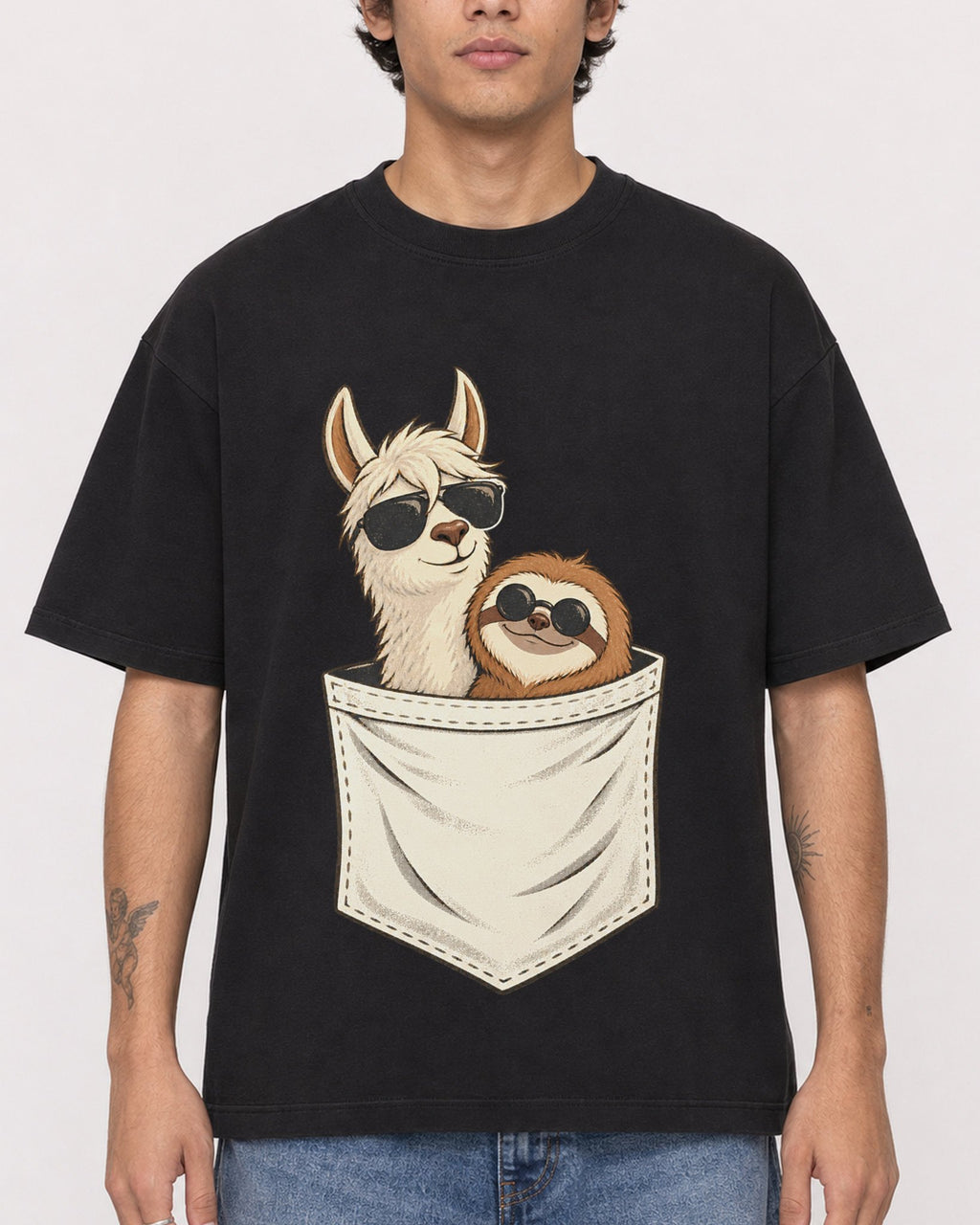 Mockup Boxy Heavyweight Tee Black male close-up 06