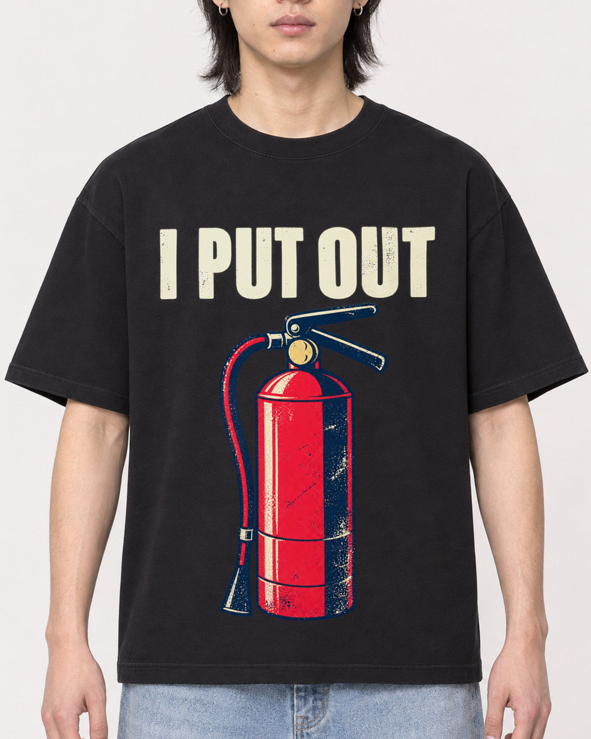 Mockup Boxy Heavyweight Tee Black male close-up 41