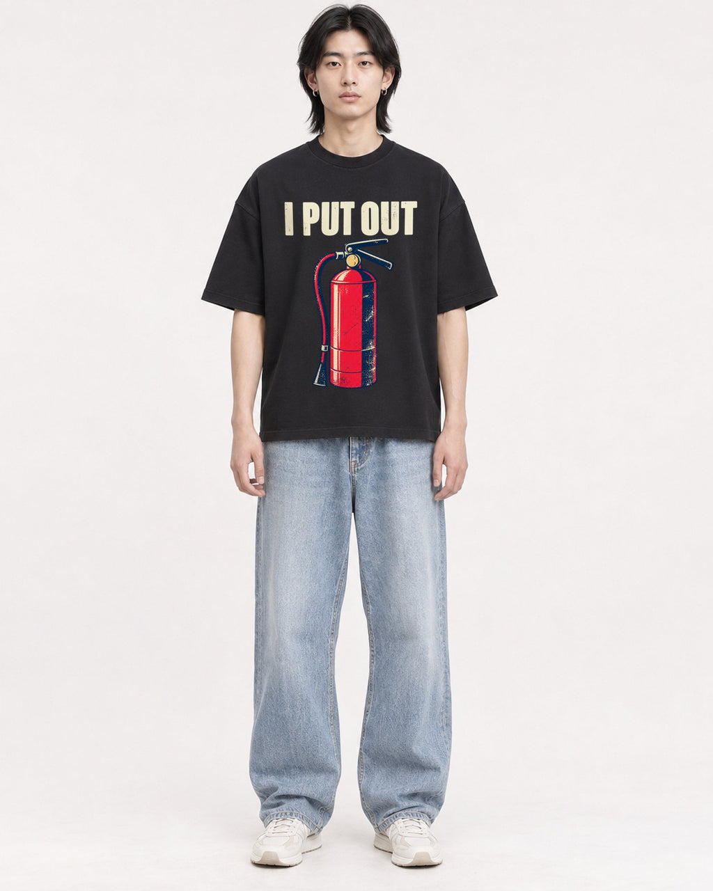 Mockup Boxy Heavyweight Tee Black male full-body 41