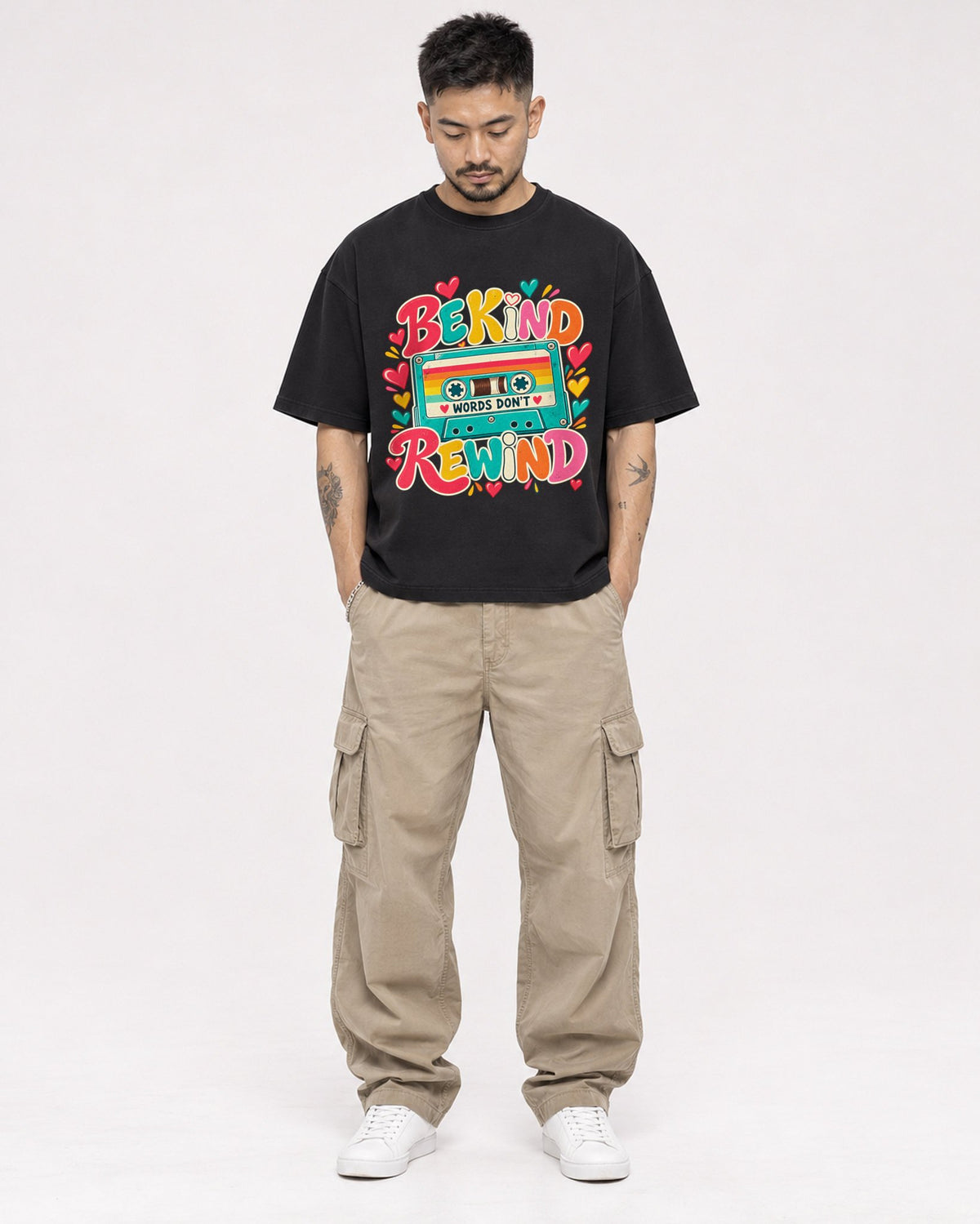 Mockup Boxy Heavyweight Tee Black male full-body 12
