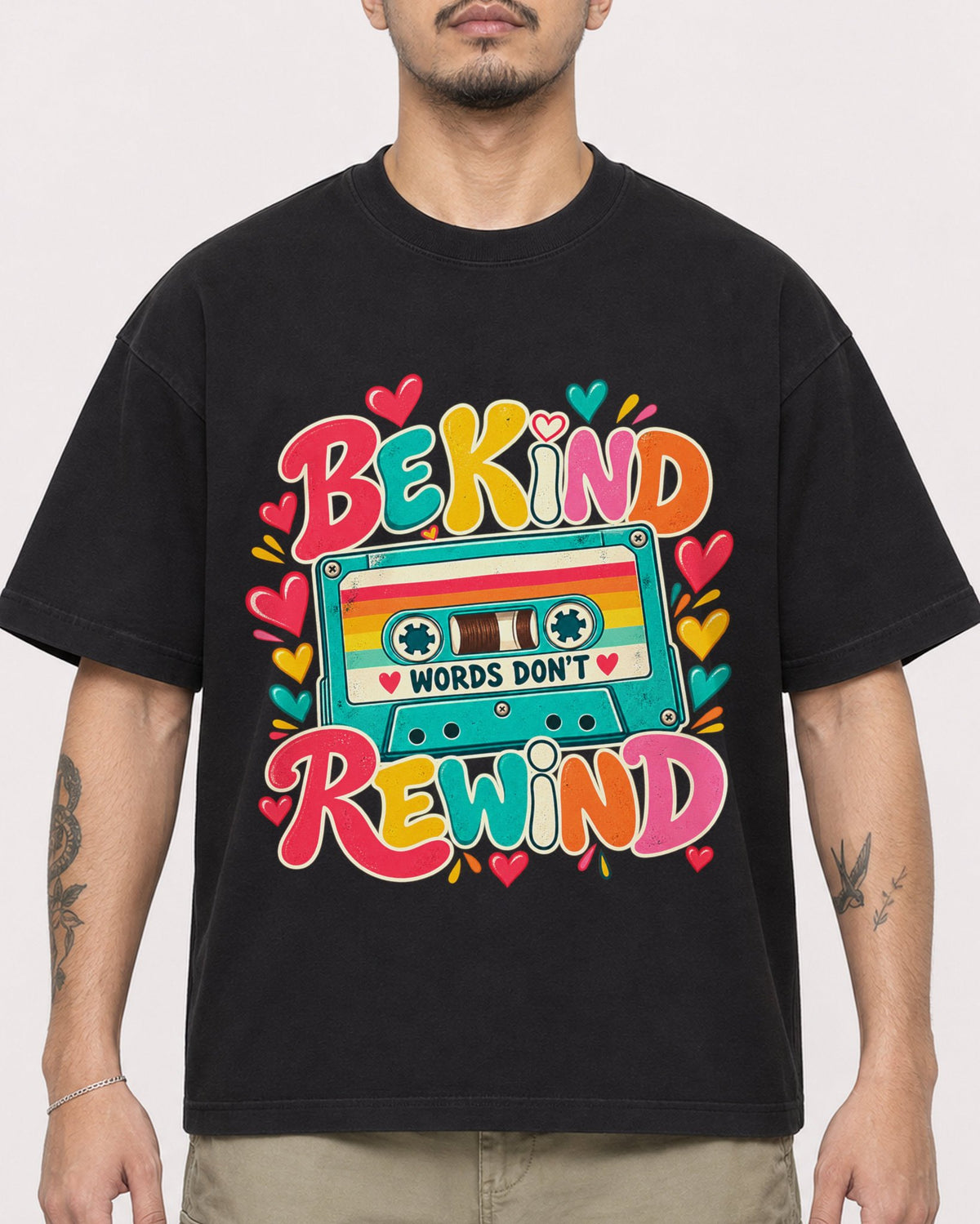Mockup Boxy Heavyweight Tee Black male close-up 12