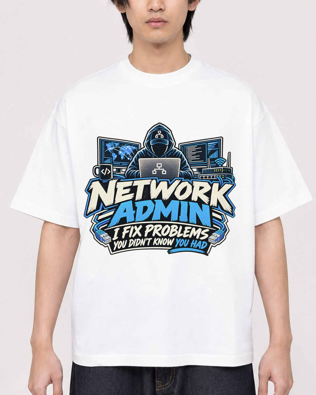 Mockup Boxy Heavyweight Tee White male close-up 11
