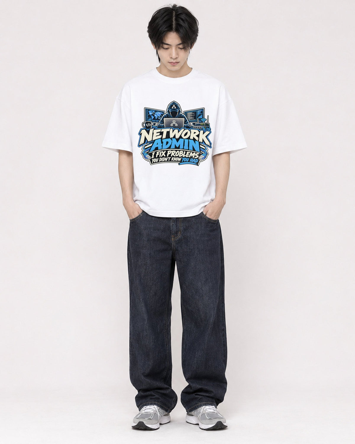 Mockup Boxy Heavyweight Tee White male full-body 11