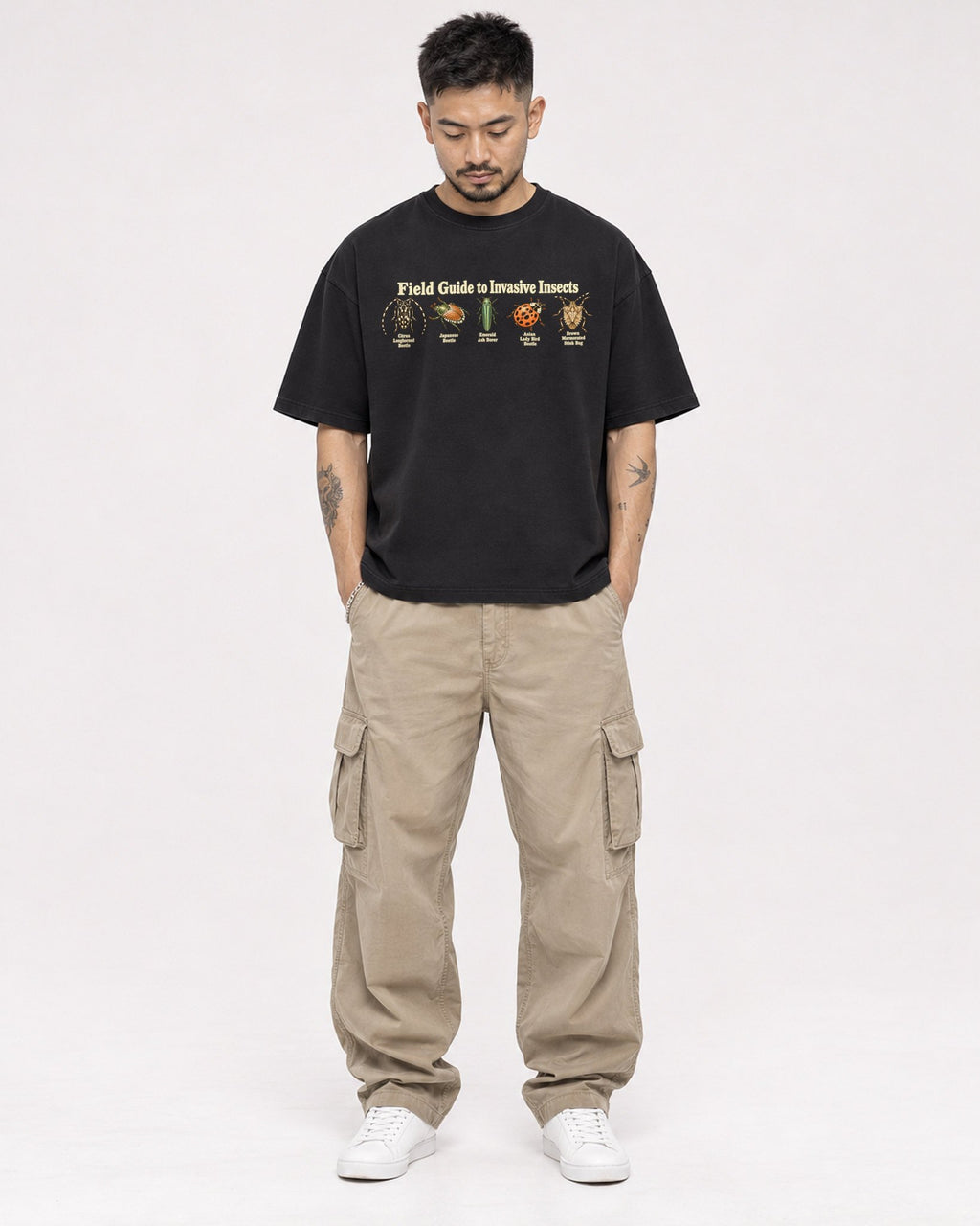 Mockup Boxy Heavyweight Tee Black male full-body 12