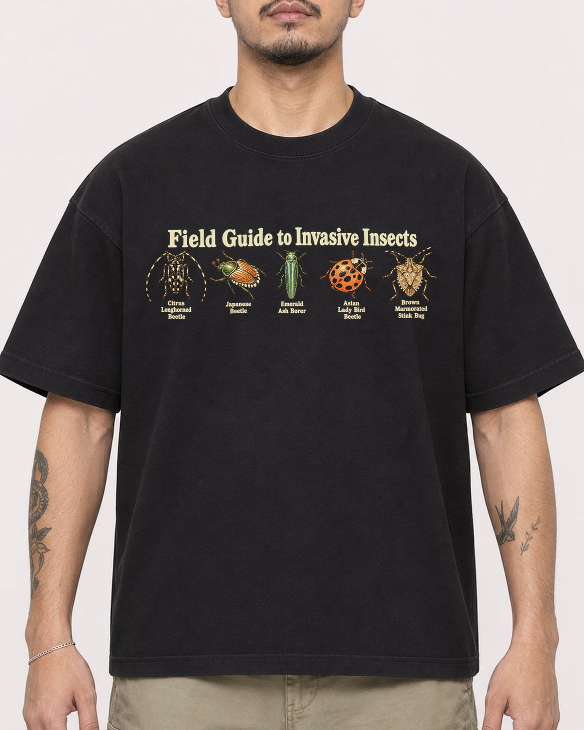 Mockup Boxy Heavyweight Tee Black male close-up 12