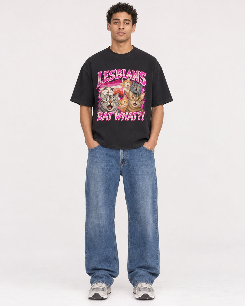 Mockup Boxy Heavyweight Tee Black male full-body 10