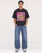 Mockup Boxy Heavyweight Tee Black male full-body 10