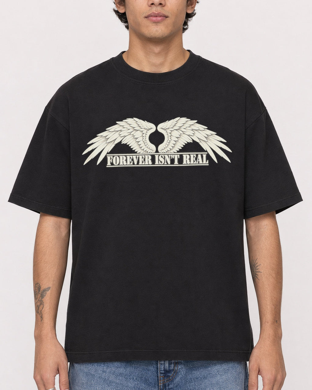 Mockup Boxy Heavyweight Tee Black male close-up 06