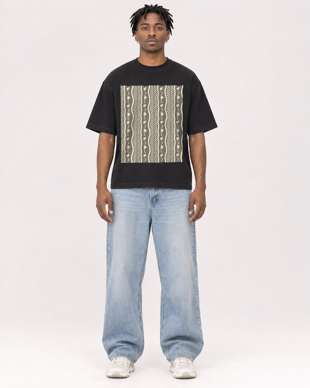 Mockup Boxy Heavyweight Tee Black male full-body 05