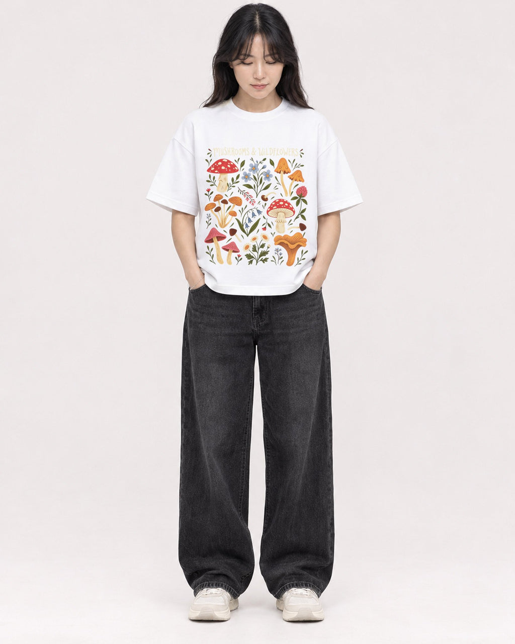 Mockup Boxy Heavyweight Tee White female full-body 13