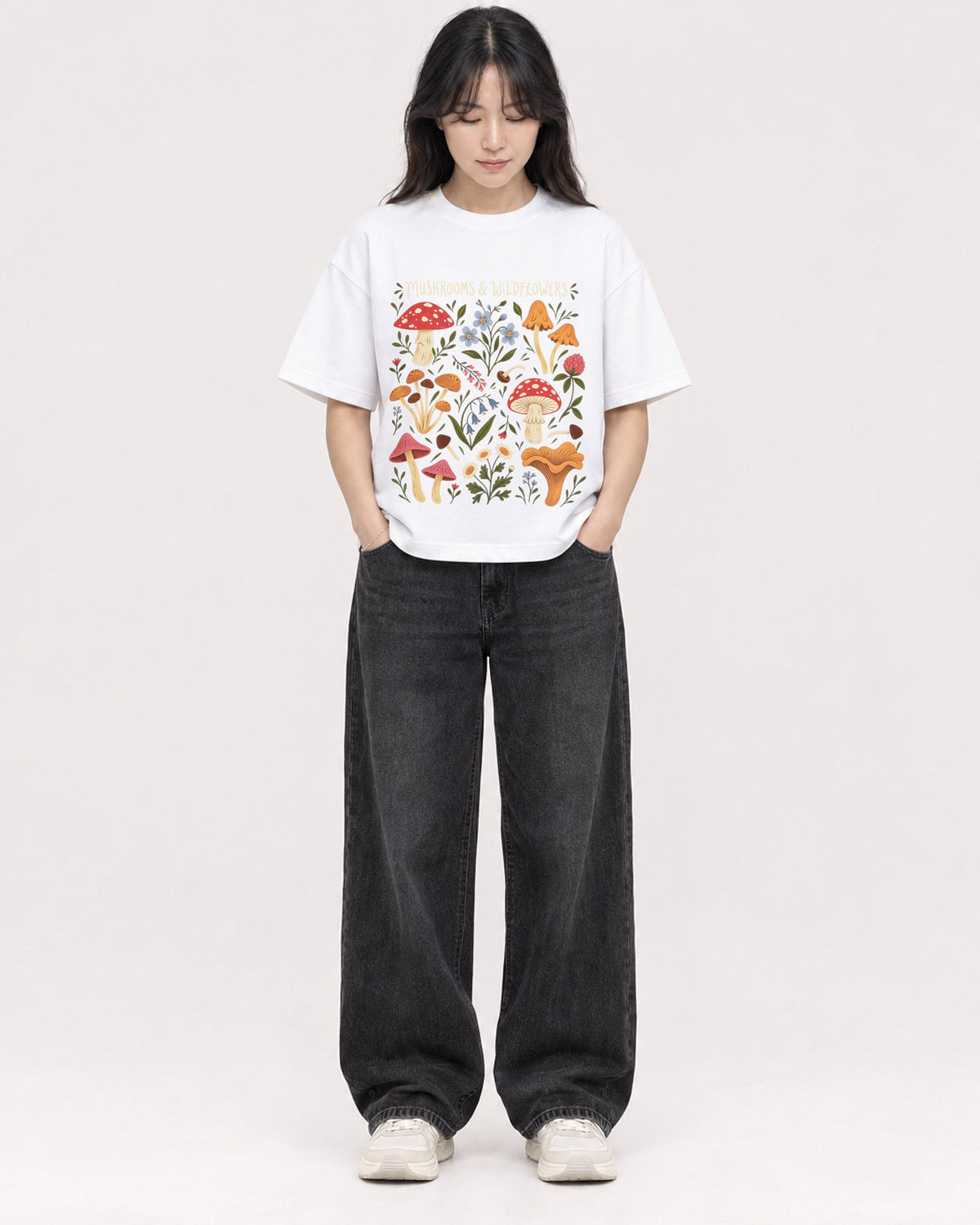 Mockup Boxy Heavyweight Tee White female full-body 13