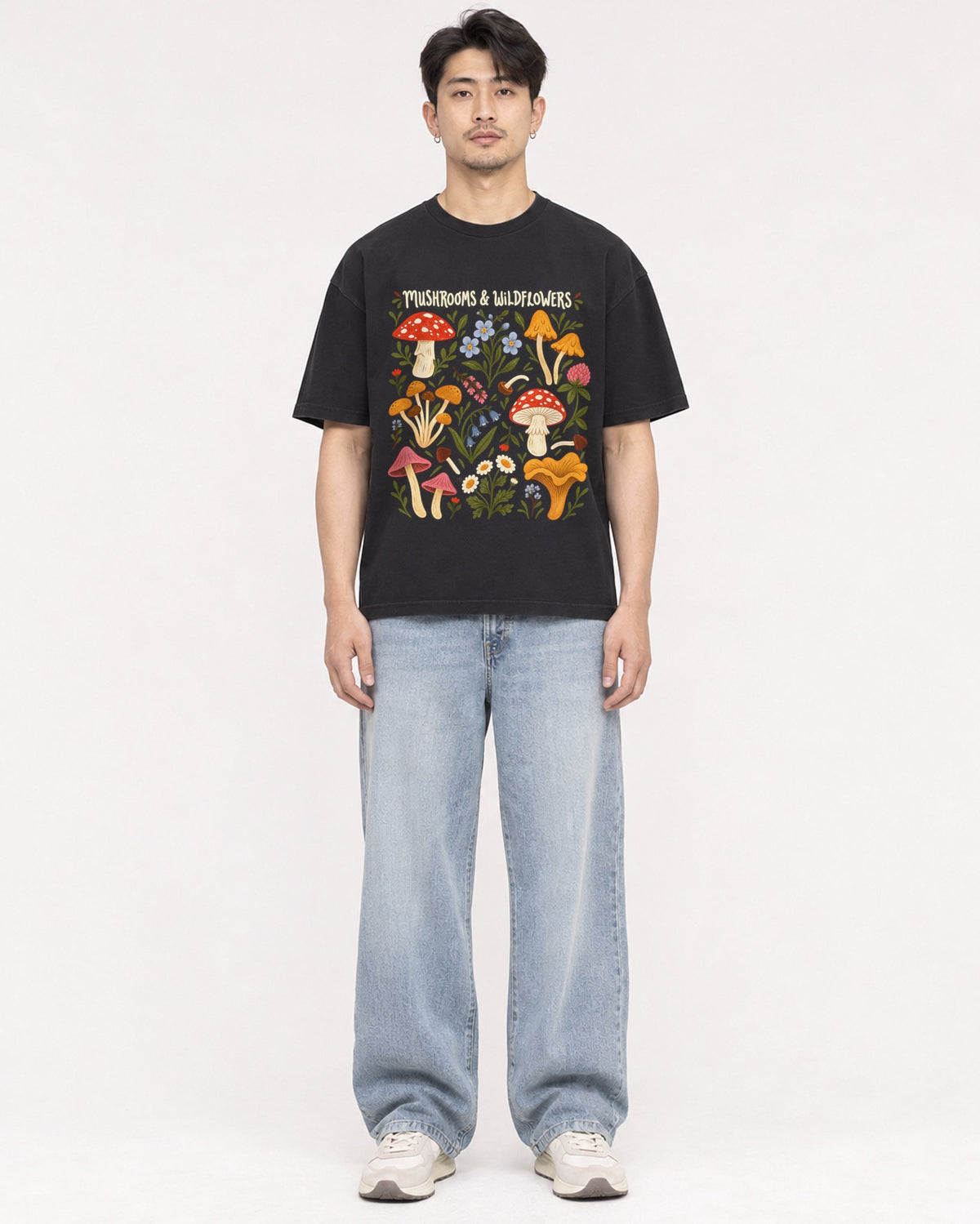 Mockup Boxy Heavyweight Tee Black male full-body 13