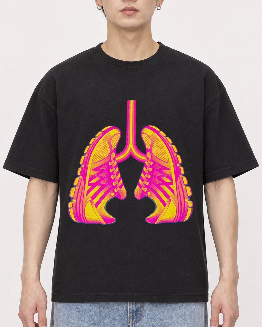 Mockup Boxy Heavyweight Tee Black male close-up 01