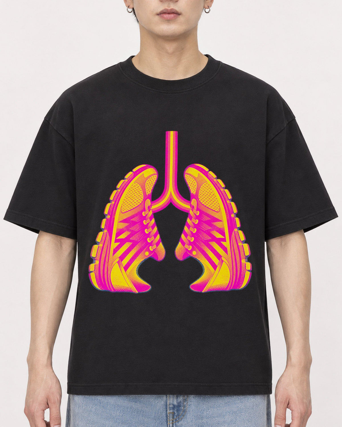 Mockup Boxy Heavyweight Tee Black male close-up 01