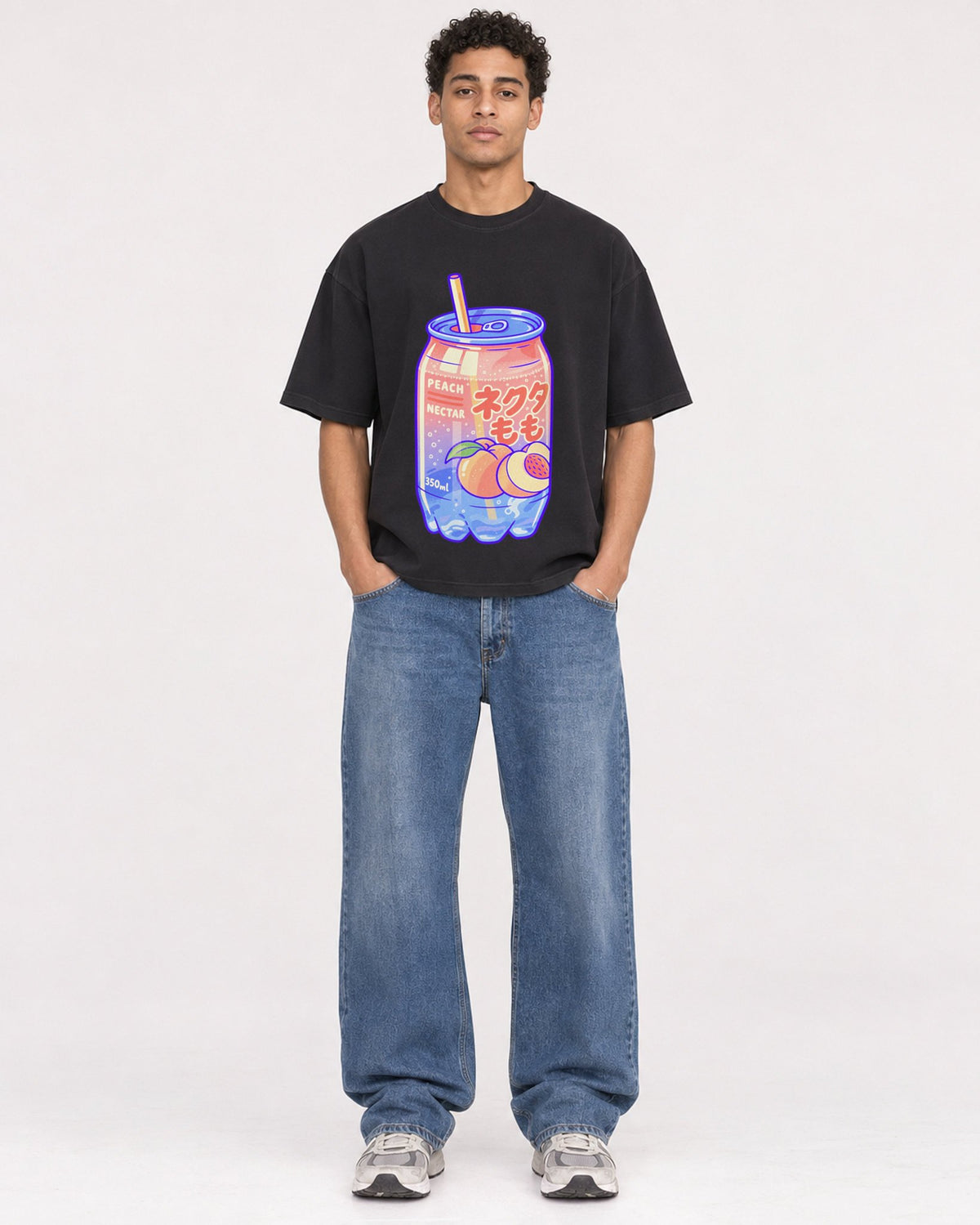 Mockup Boxy Heavyweight Tee Black male full-body 10