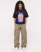 Mockup Boxy Heavyweight Tee Black female full-body 10