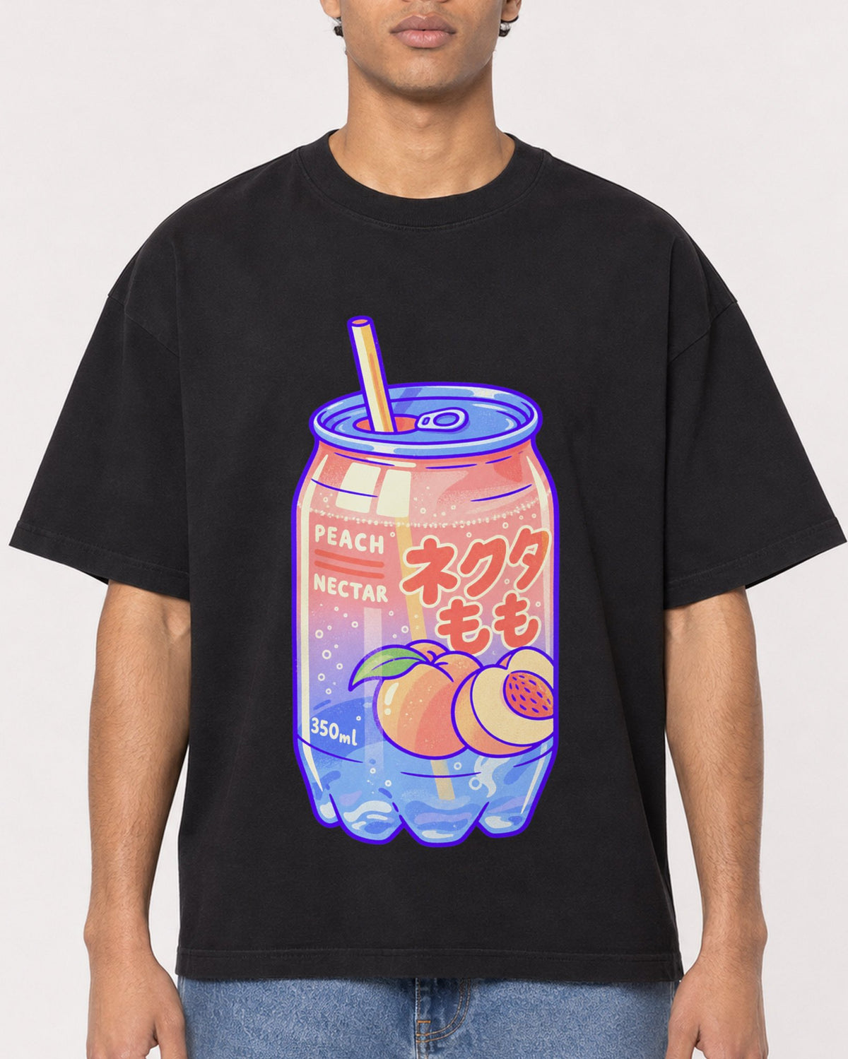 Mockup Boxy Heavyweight Tee Black male close-up 10
