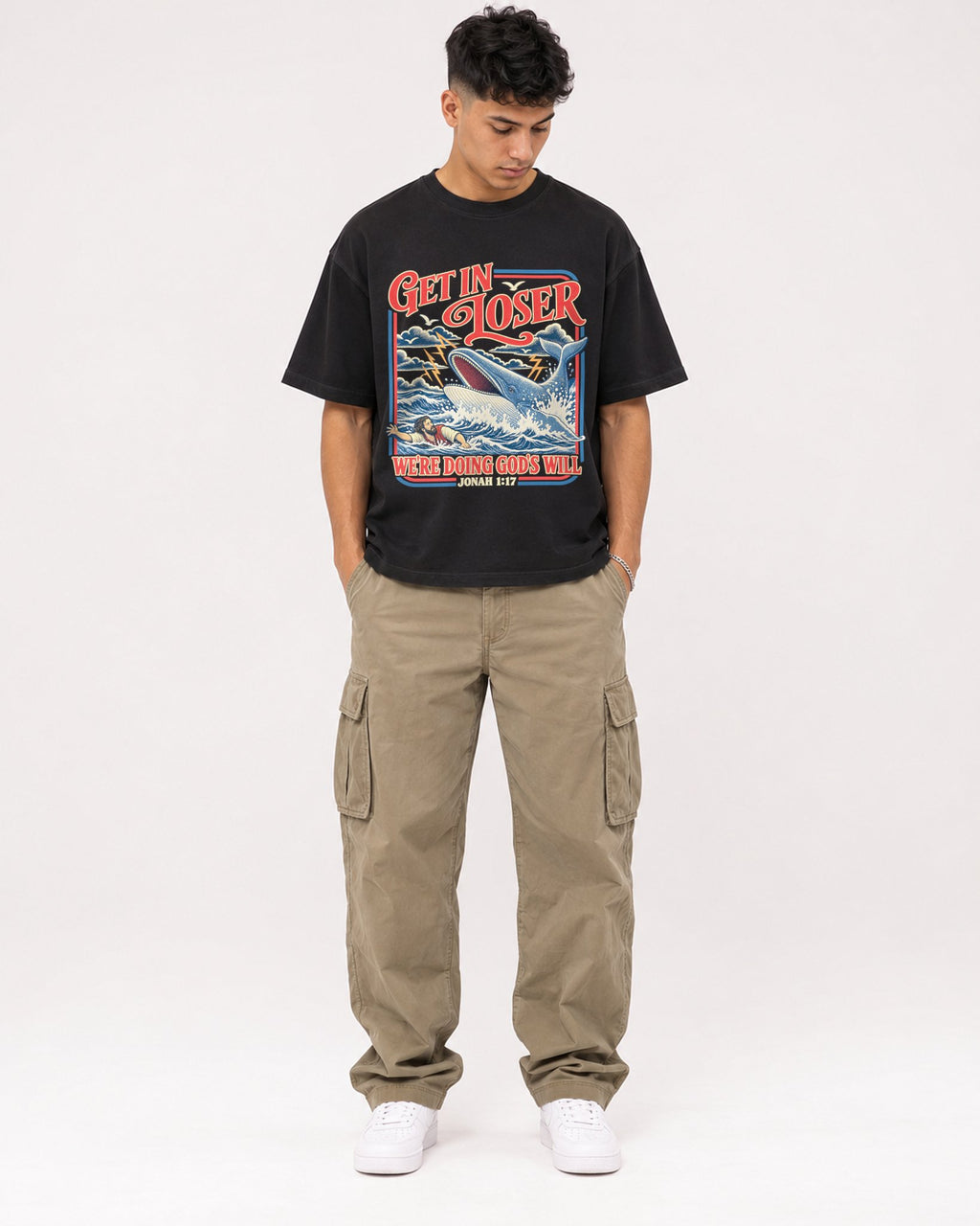 Mockup Boxy Heavyweight Tee Black male full-body 16