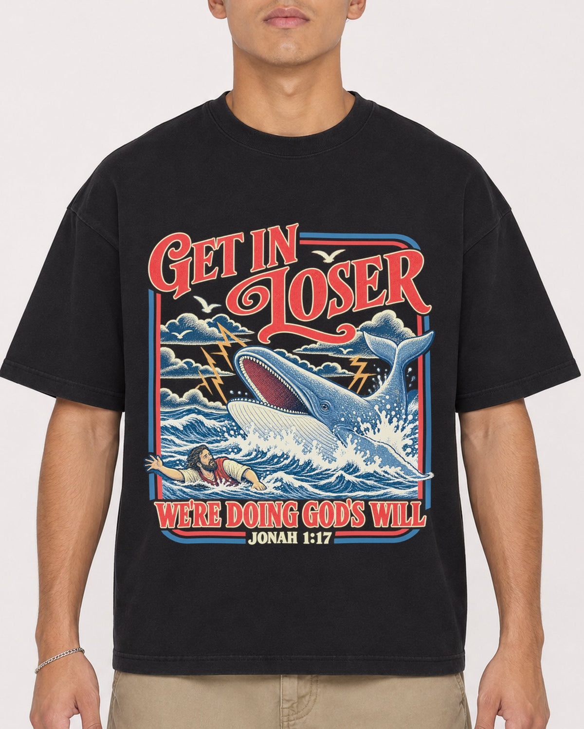 Mockup Boxy Heavyweight Tee Black male close-up 16
