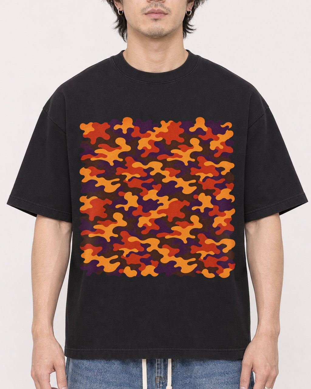 Mockup Boxy Heavyweight Tee Black male close-up 03