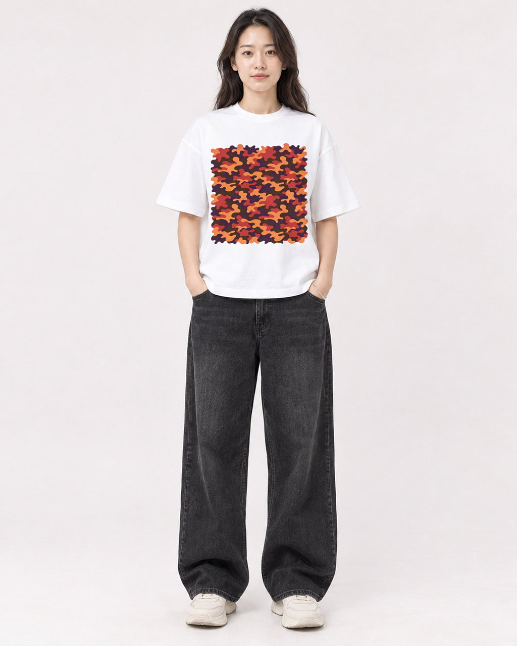 Mockup Boxy Heavyweight Tee White female full-body 03