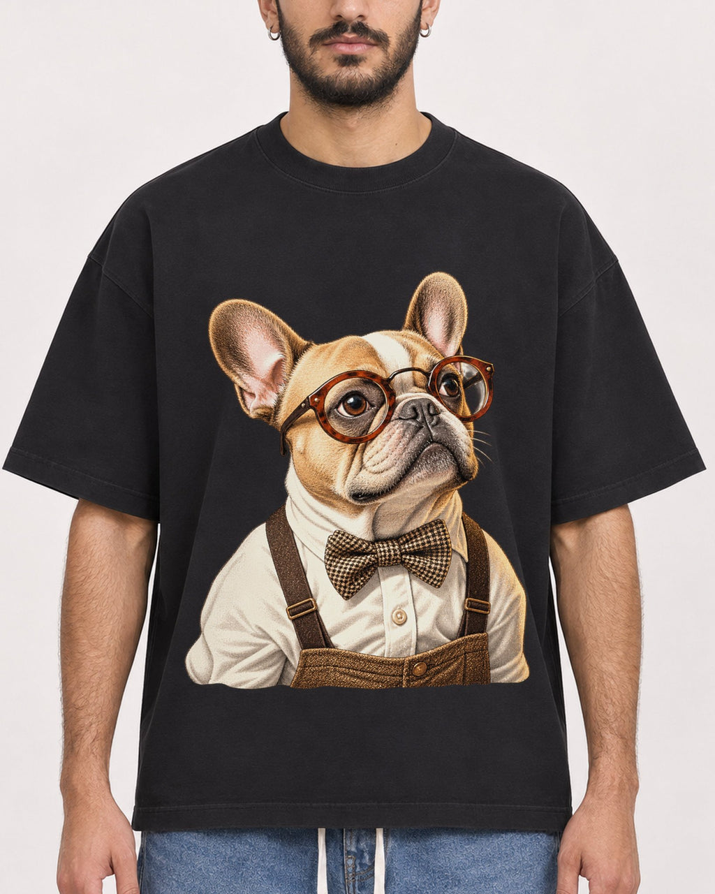 Mockup Boxy Heavyweight Tee Black male close-up 07