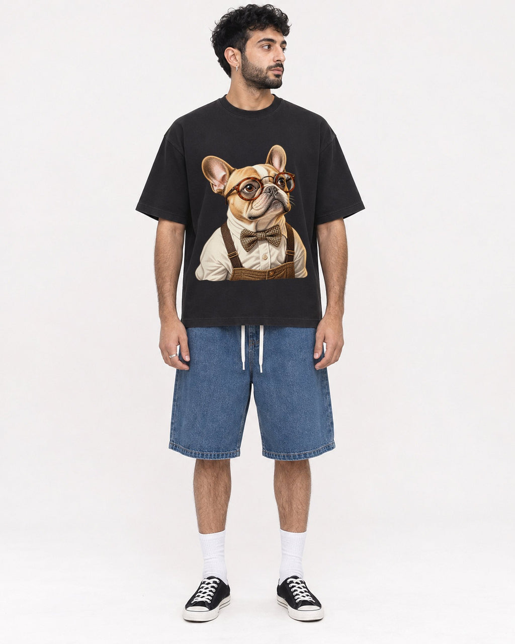 Mockup Boxy Heavyweight Tee Black male full-body 07