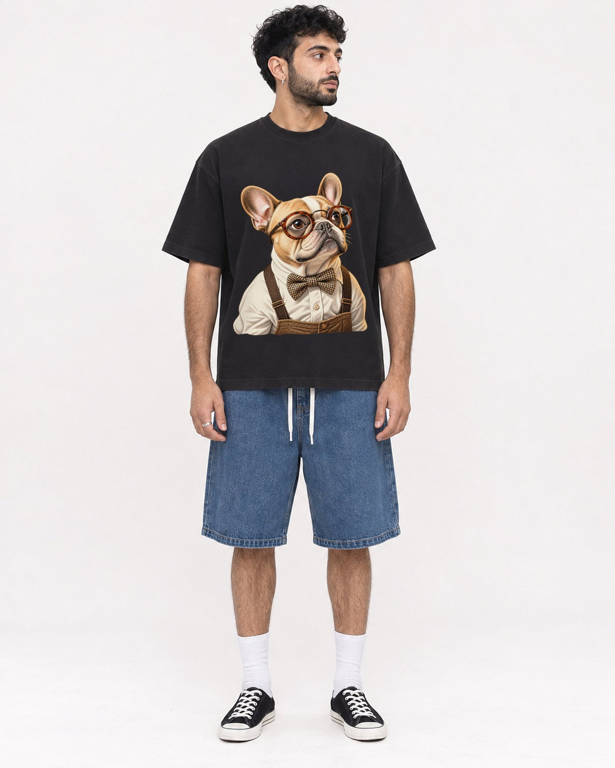Mockup Boxy Heavyweight Tee Black male full-body 07