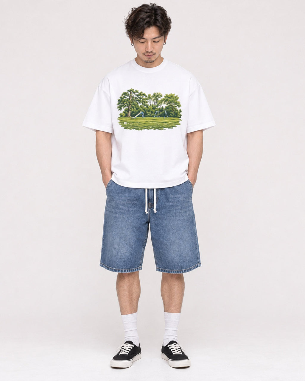 Mockup Boxy Heavyweight Tee White male full-body 03
