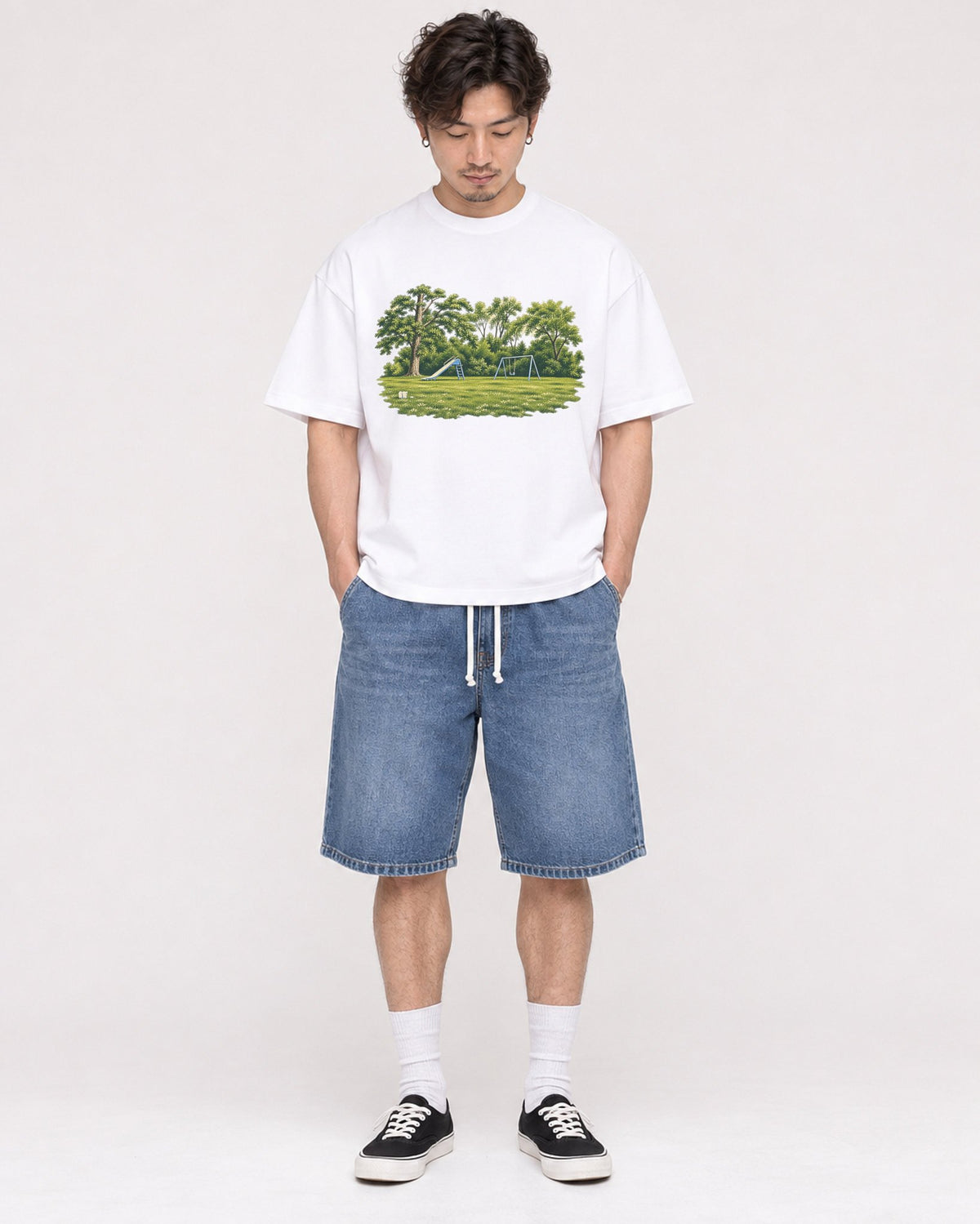 Mockup Boxy Heavyweight Tee White male full-body 03