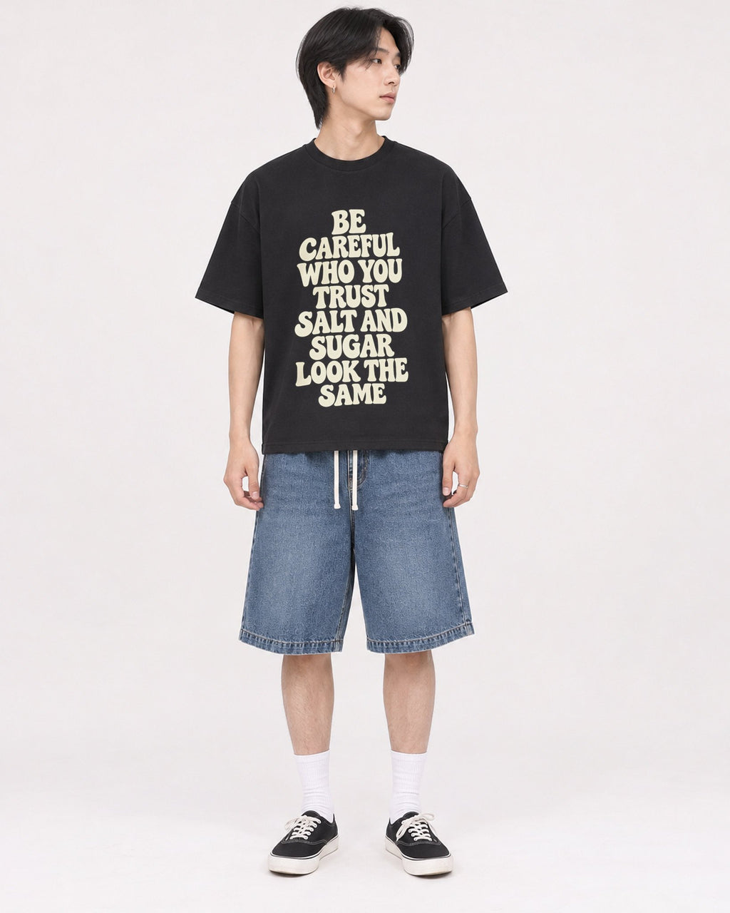 Mockup Boxy Heavyweight Tee Black male full-body 11