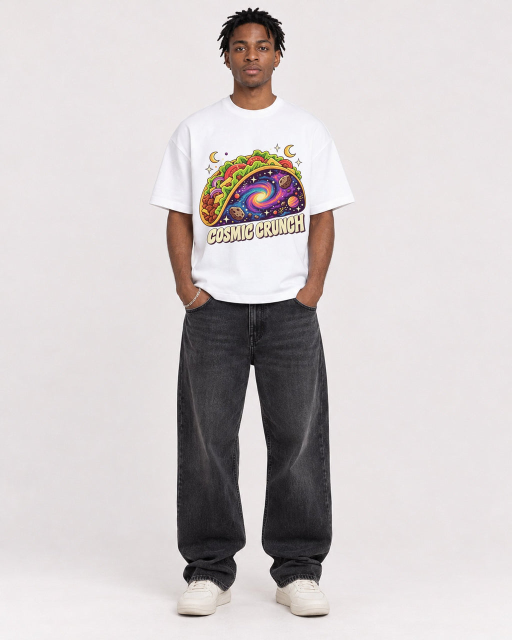 Mockup Boxy Heavyweight Tee White male full-body 05