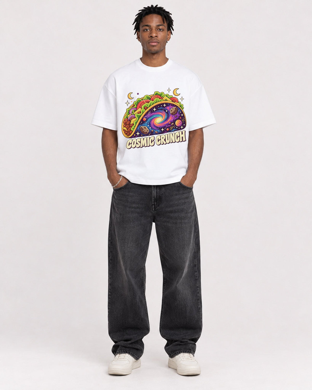 Mockup Boxy Heavyweight Tee White male full-body 05