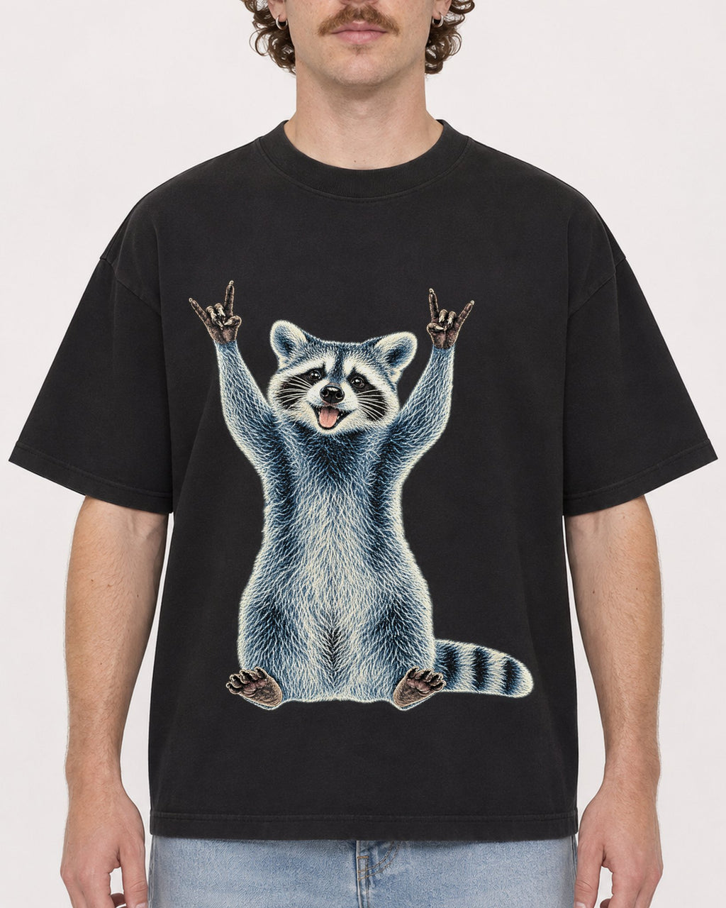 Mockup Boxy Heavyweight Tee Black male close-up 09
