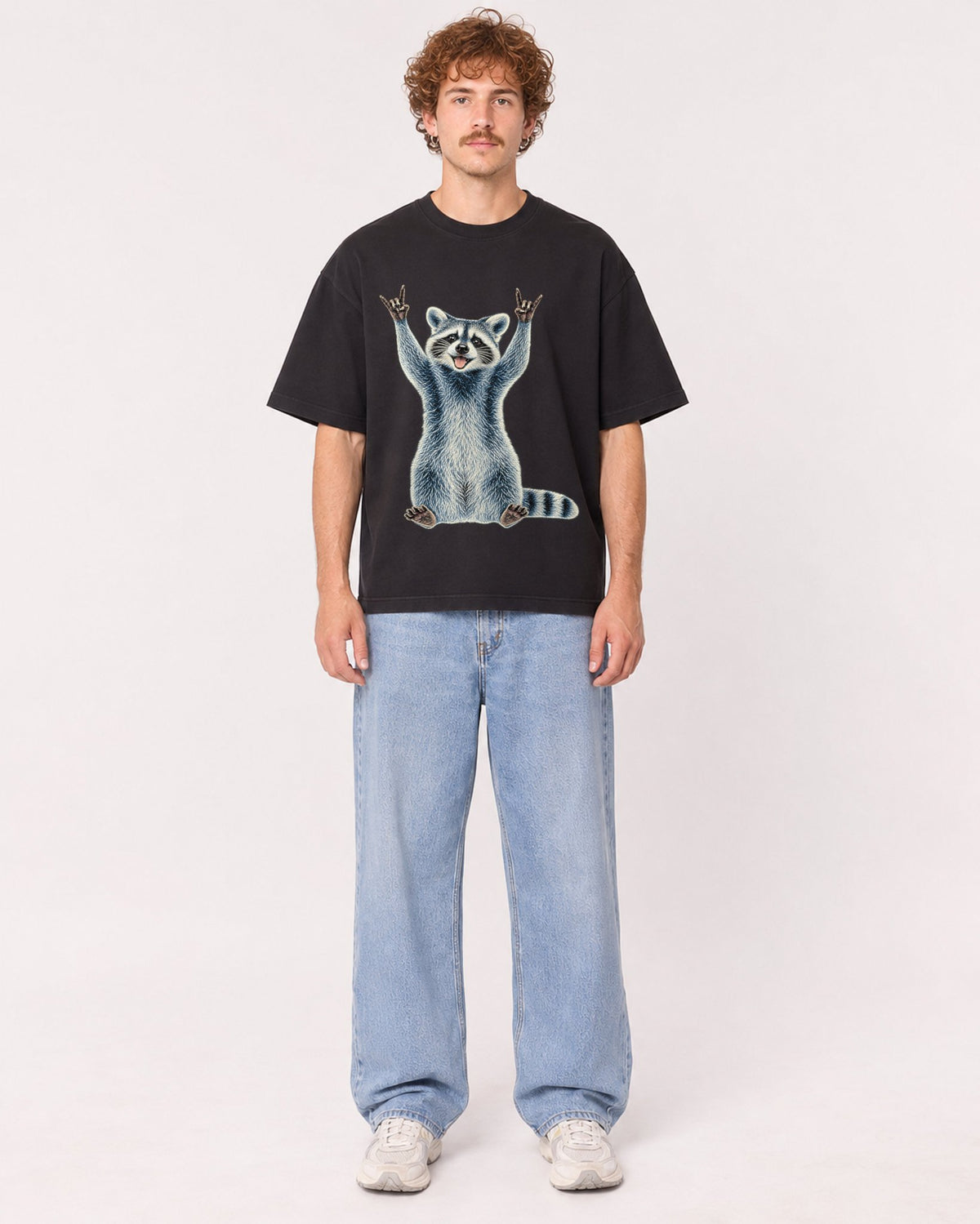 Mockup Boxy Heavyweight Tee Black male full-body 09