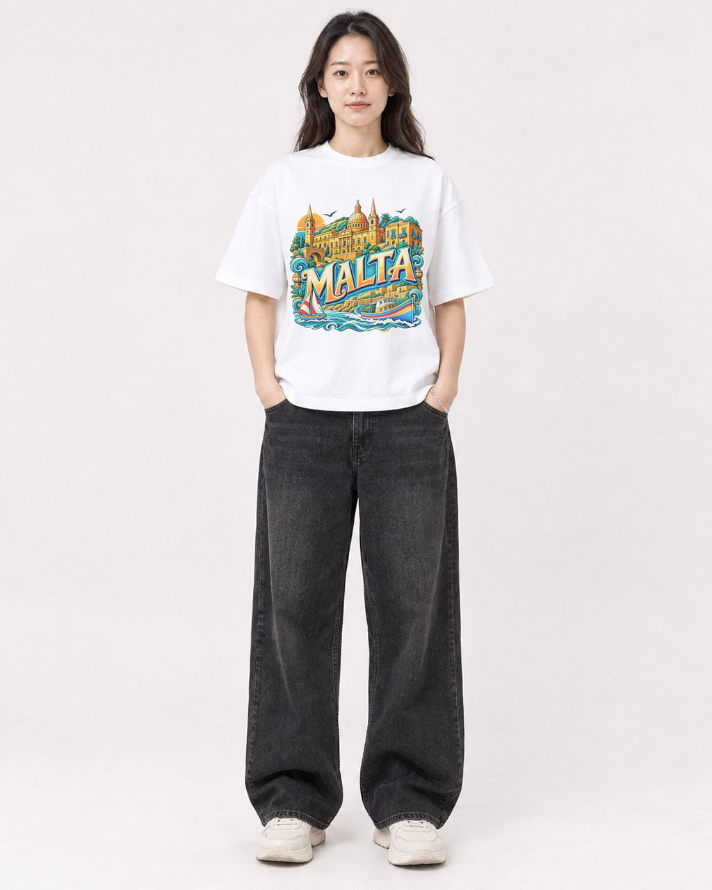 Mockup Boxy Heavyweight Tee White female full-body 03
