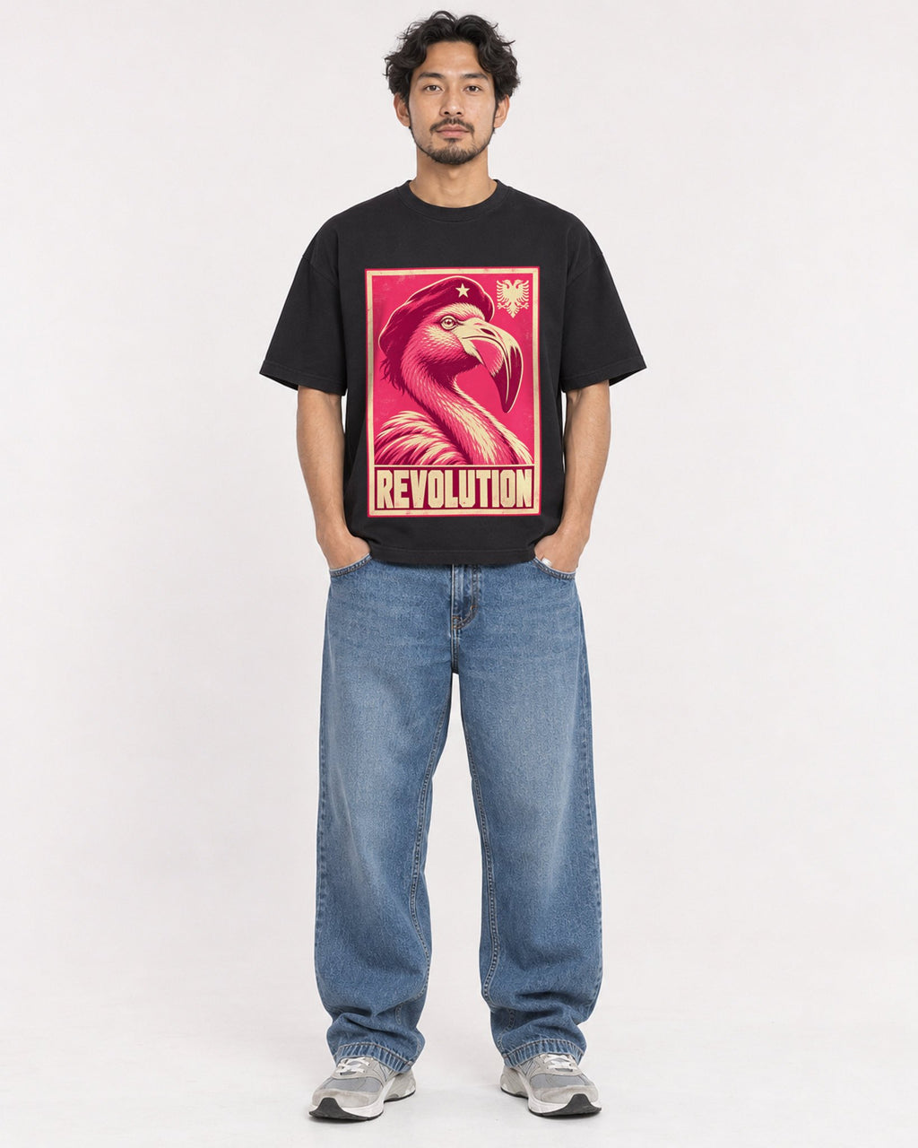Mockup Boxy Heavyweight Tee Black male full-body 02