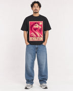 Mockup Boxy Heavyweight Tee Black male full-body 02