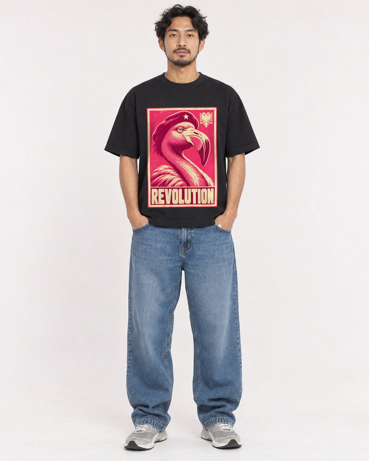 Mockup Boxy Heavyweight Tee Black male full-body 02