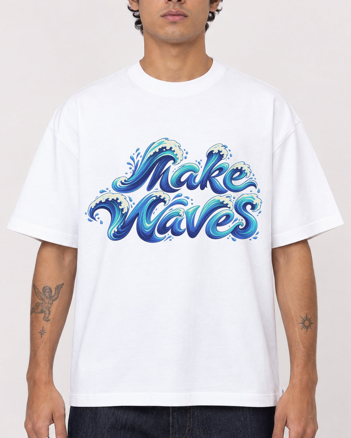 Mockup Boxy Heavyweight Tee White male close-up 06